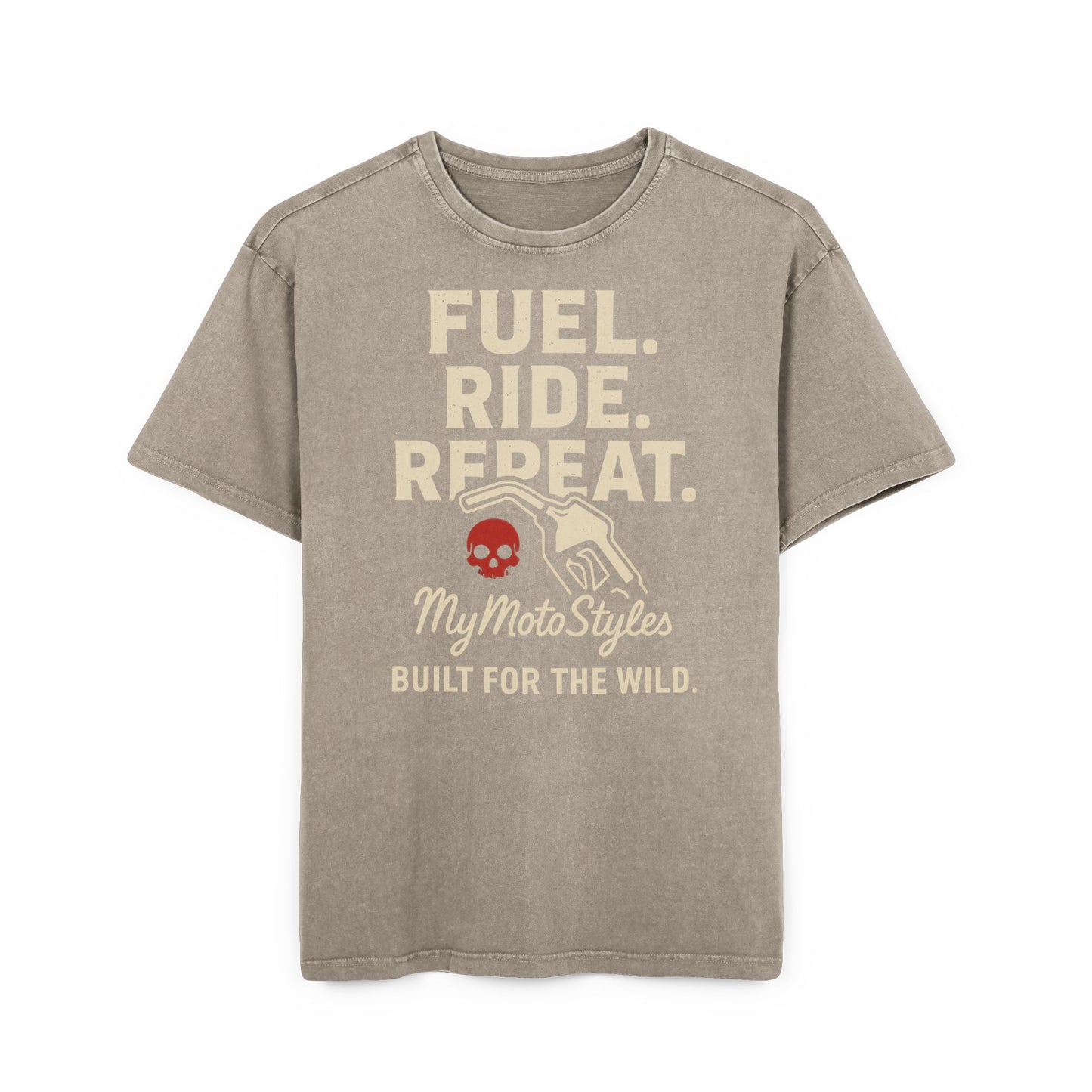 Biker Acid Washed Oversize T-Shirt - Fuel Ride Repeat Graphic T-Shirt