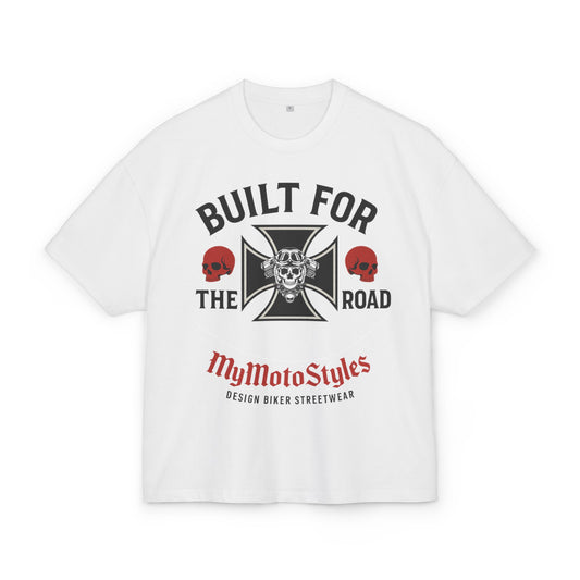 T-shirt unisexe oversize pour motard – « Crâne conçu pour la route » – Design MyMotoStyles