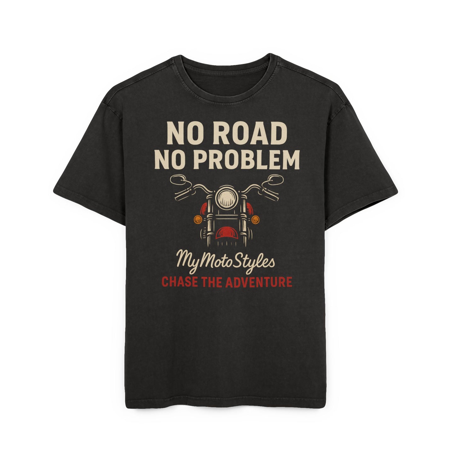 BikerAcid Washed Oversized T-Shirt 'No Road No Problem' Adventure Shirt