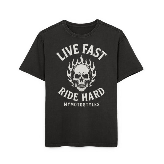 Live Fast Ride Hard Acid Washed Oversize Tee for Bikers