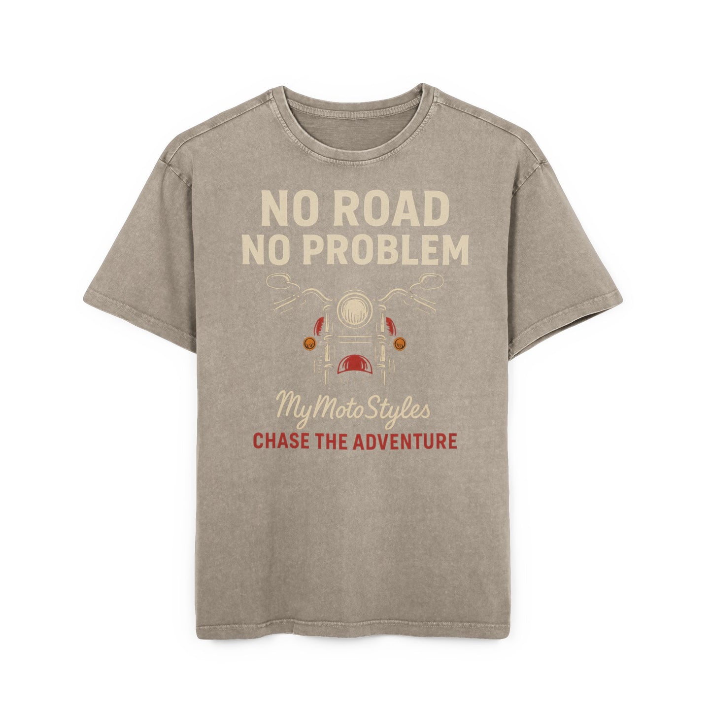 BikerAcid Washed Oversized T-Shirt 'No Road No Problem' Adventure Shirt