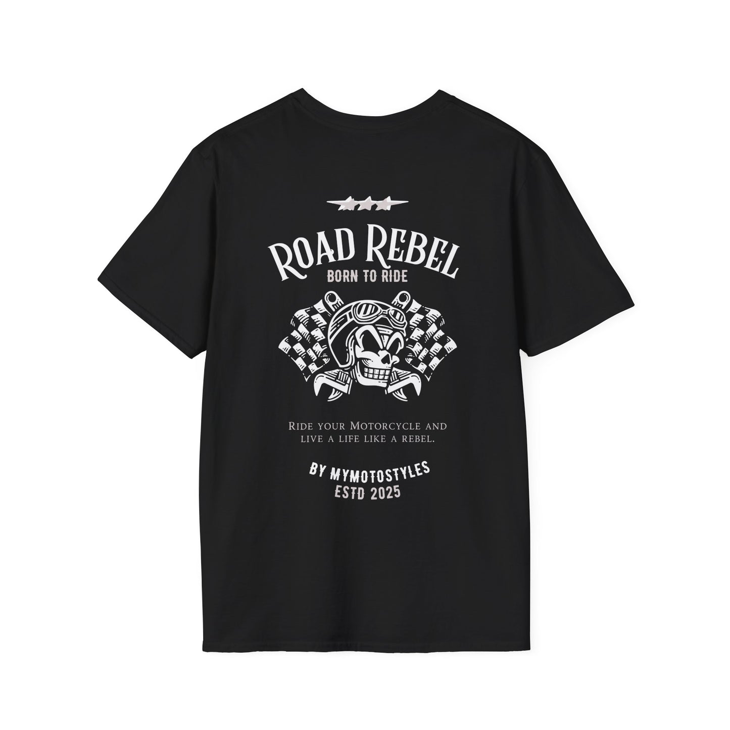 Biker T-Shirt - Road Rebel Men's T-Shirt - Back Print - Motorcycle Shirt - Gift Idea