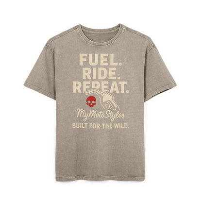 Biker Acid Washed Oversize T-Shirt - Fuel Ride Repeat Graphic T-Shirt