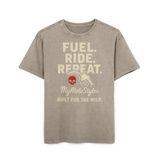 Biker Acid Washed Oversize T-Shirt - Fuel Ride Repeat Graphic T-Shirt