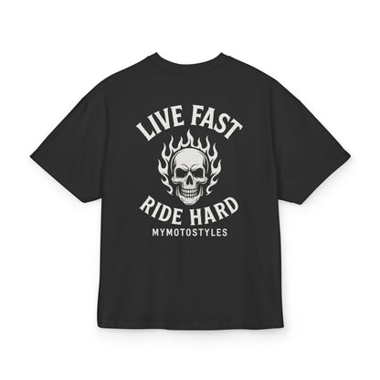 T-shirt oversize motard - T-shirt design - Motif imprimé au dos - Style rock - Cadeau motard