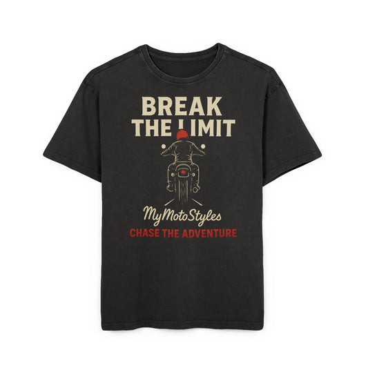 Biker Acid Washed Oversized T-Shirt 'Break The Limit' Adventure Shirt