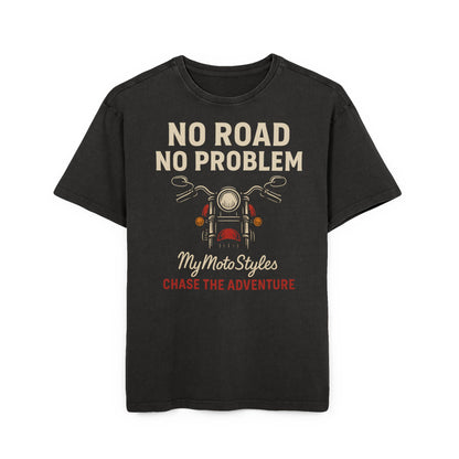 BikerAcid Washed Oversized T-Shirt 'No Road No Problem' Adventure Shirt