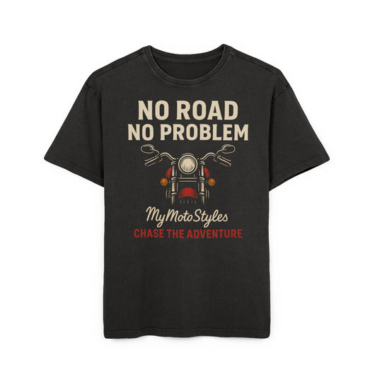 BikerAcid Washed Oversized T-Shirt 'No Road No Problem' Adventure Shirt