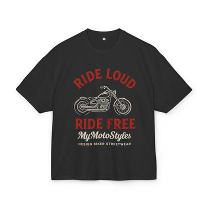Bikerin Oversized T-Shirt- Ride Loud Ride Free - Design Shirt von MyMotoStyles  - Biker Geschenk
