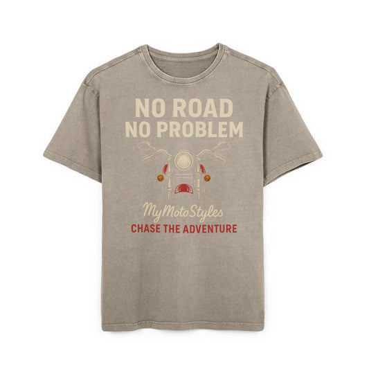 BikerAcid Washed Oversized T-Shirt 'No Road No Problem' Adventure Shirt