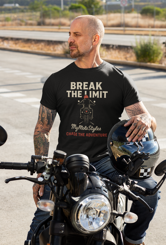 Biker Acid Washed Oversized T-Shirt 'Break The Limit' Adventure Shirt
